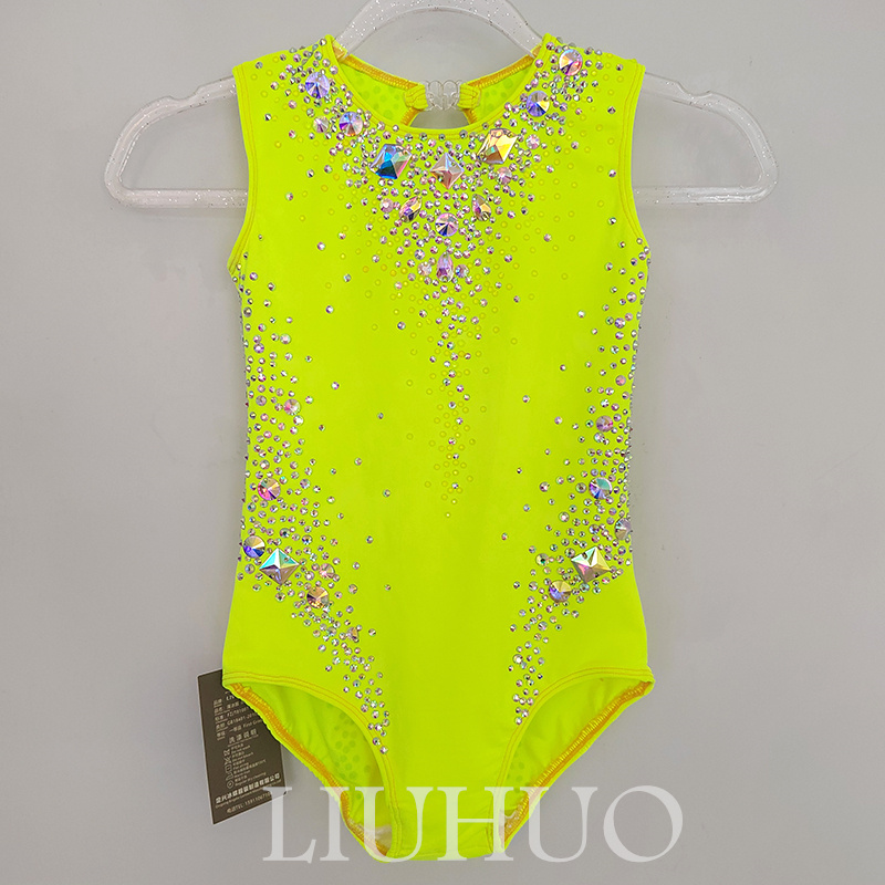 LIUHUO Customize Colors Rhythmic Gymnastics Leotards Girls Women Competition Artistics Gymnastics Performance Wear Crystals Yellow