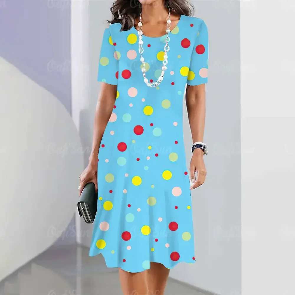 Vestidos casuais básicos dot print vestido feminino 2024 vestido elegante para feminino verão moda costura o-pescoço solto férias senhoras sexy midi vestidosl2403