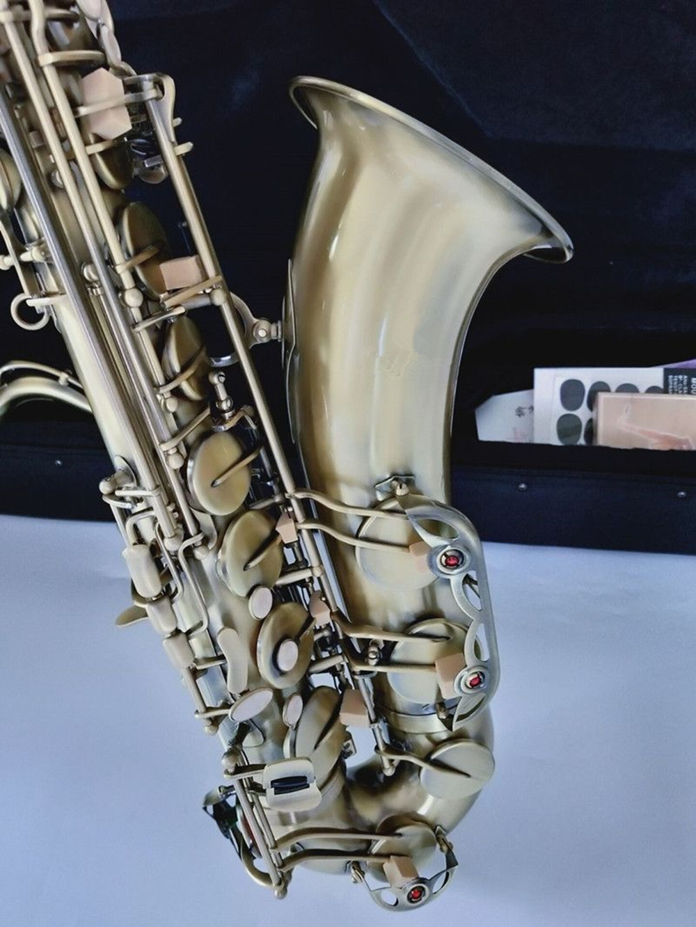 Saxophone Bb Tenor en laiton de haute qualité, Instrument de musique T-901, bouton de coque d'ormeau en cuivre Antique mat avec embout