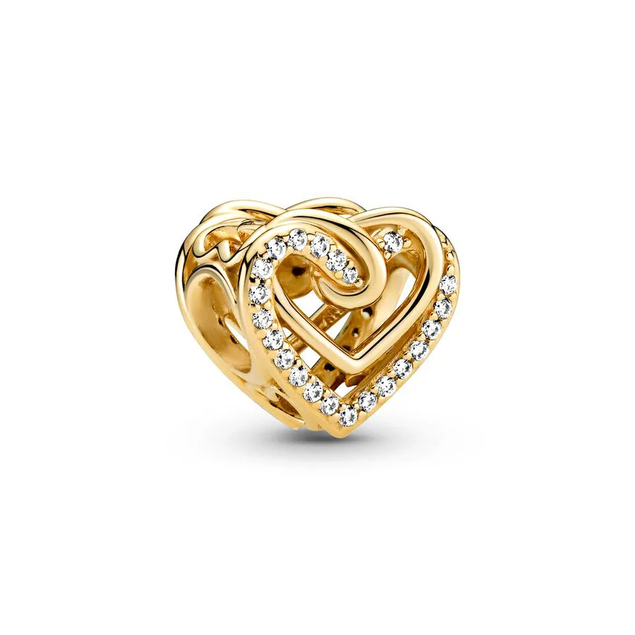 2024 New 925 Sterling Silver Double Heart Band Heart Ringsオリジナルクラシックブレスレット、明るいネックレスDIYビーズ