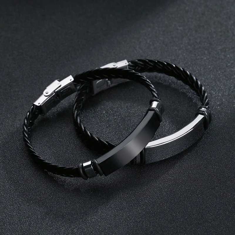 Bangle Bracelet Homme Twist Braid Leather Rope Bracelets For Men Stainless Steel Hiphop Rock Fashion Jewelry Accessories WholesaleL2403