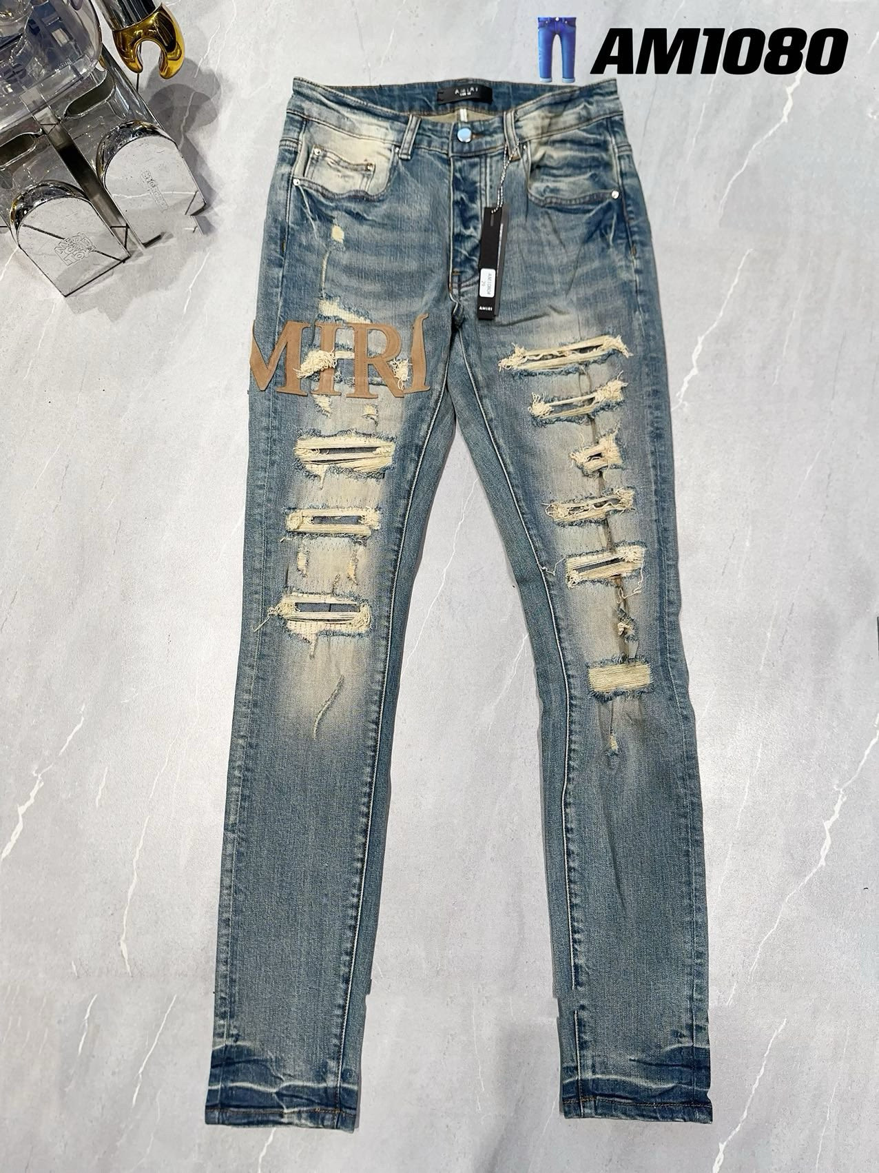 ontwerper amirssNieuwe Blue Side Bone Fashion herenjeans