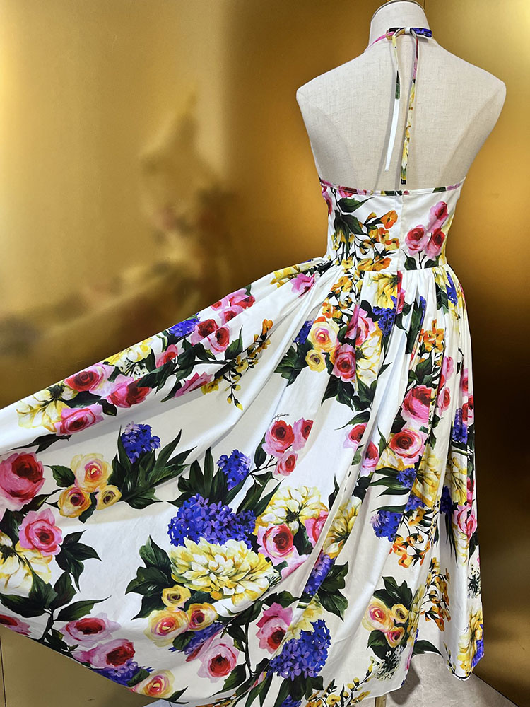 Seksowna sukienka do druku kantaru Summer Kobiety 100% bawełniany kwiat drukujący rozszerzenie Vestidos imprezę