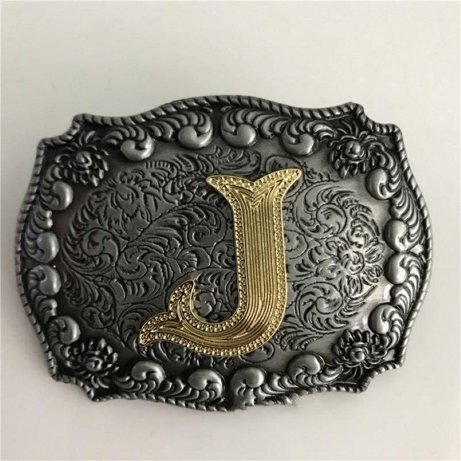 Gold Initial Letter Buckle Hebillas Cinturon Men's Western Cowboy Metal Belt Buckle Fit 4cm Wide Belts257U