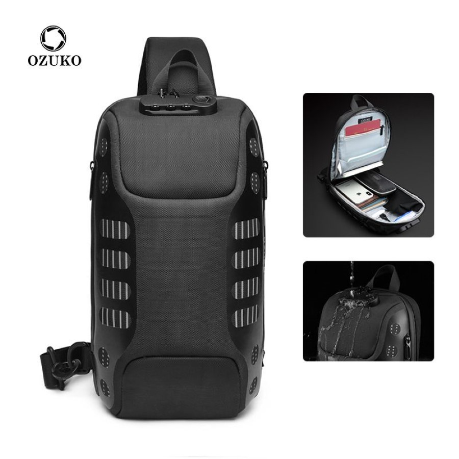 В этом году популярны кожаные сумки через плечо бренда ozuko, легкая износостойкая мужская нагрудная сумка для занятий спортом на открытом воздухе 3188