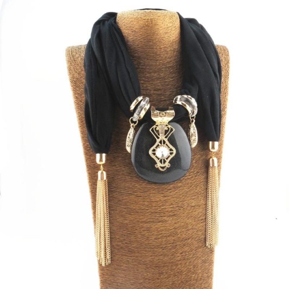 Scarves Bohemia Fashion Muslim Scarf Neckalce Crystal Square Pendant Women Tassel Necklaces Statement Jewelry329K