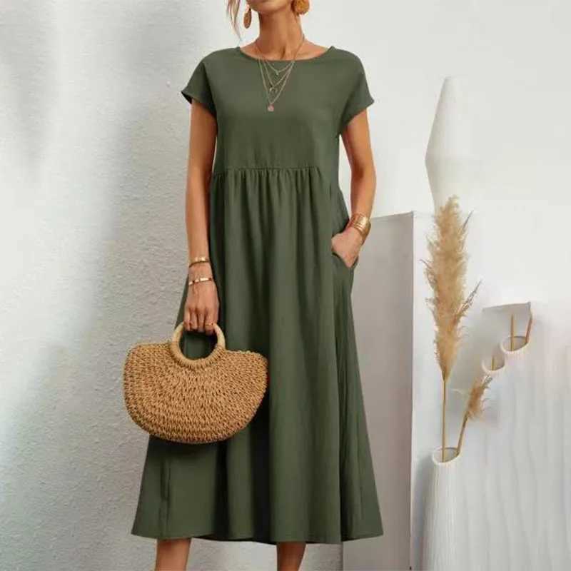 Basic Casual Jurken Zomer Casual Losse Elegante Lange Linnen Jurken Voor Vrouwen 2023 Effen Mooie Mouwloze Dames Maxi-jurk Vrouwelijke Midi-jurkenL24030