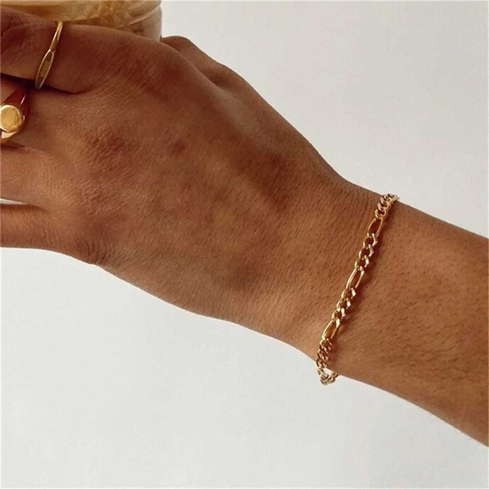 Bangle 4MM Stainless Steel Figaro Bracelet Gold Color Bracelet For Women Mens Hip Hop Jewelry Fashion AccessoriesL2403