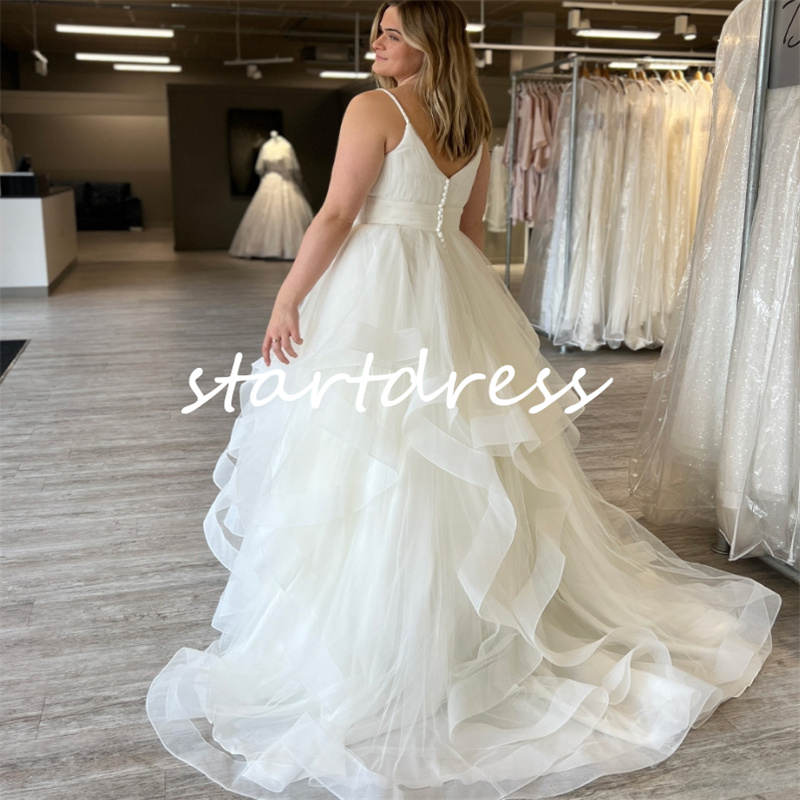 Plus Size Country Wedding Dresses Elegant A Line Tulle Ruffles Boho Beach Bridal Gowns Backless Latest Spaghetti Straps Robe De Mariee 2024 Vestidos De Novia Fashion