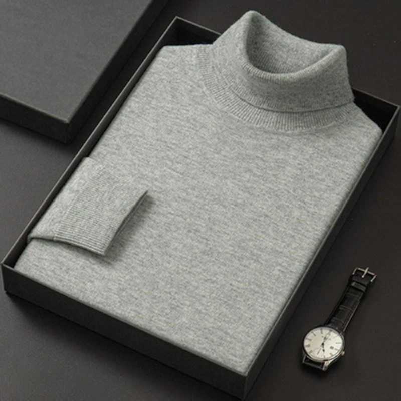 Men's Sweaters New 2023 Men's Warm Sweater Mock Collar 100% Pure Woolen Sweater Tops Autumn Winter Cashmere Sweater Men Pullover Knitted MaleLF231114L2402