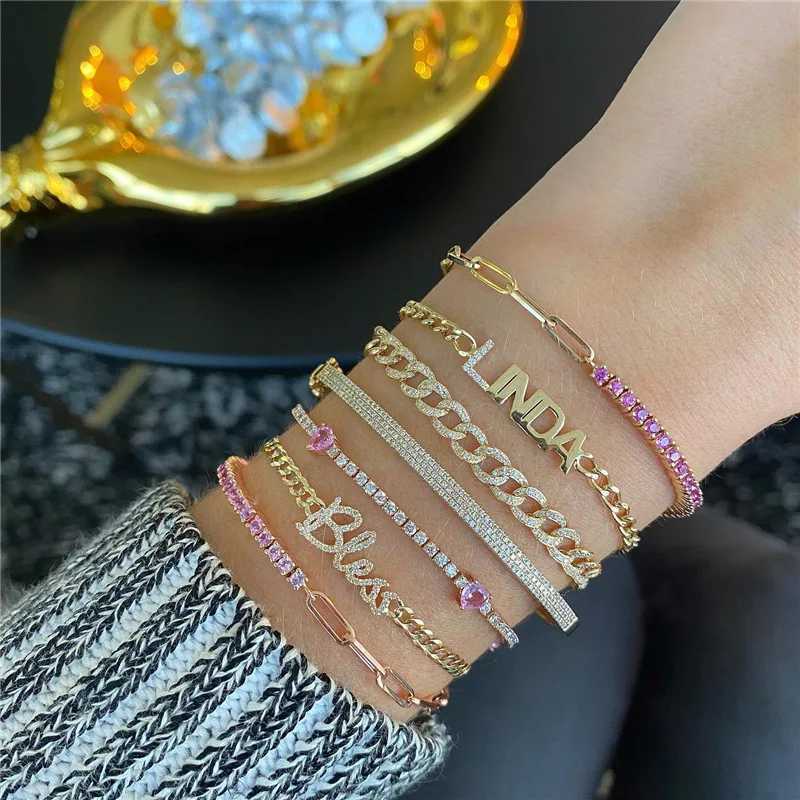 Bangle Luxury Color Cubic Zirconia Gold Color Tennis Bracelets For Women Girls 2022 New Trend Chain Bracelets Jewelry Party GiftsL2403