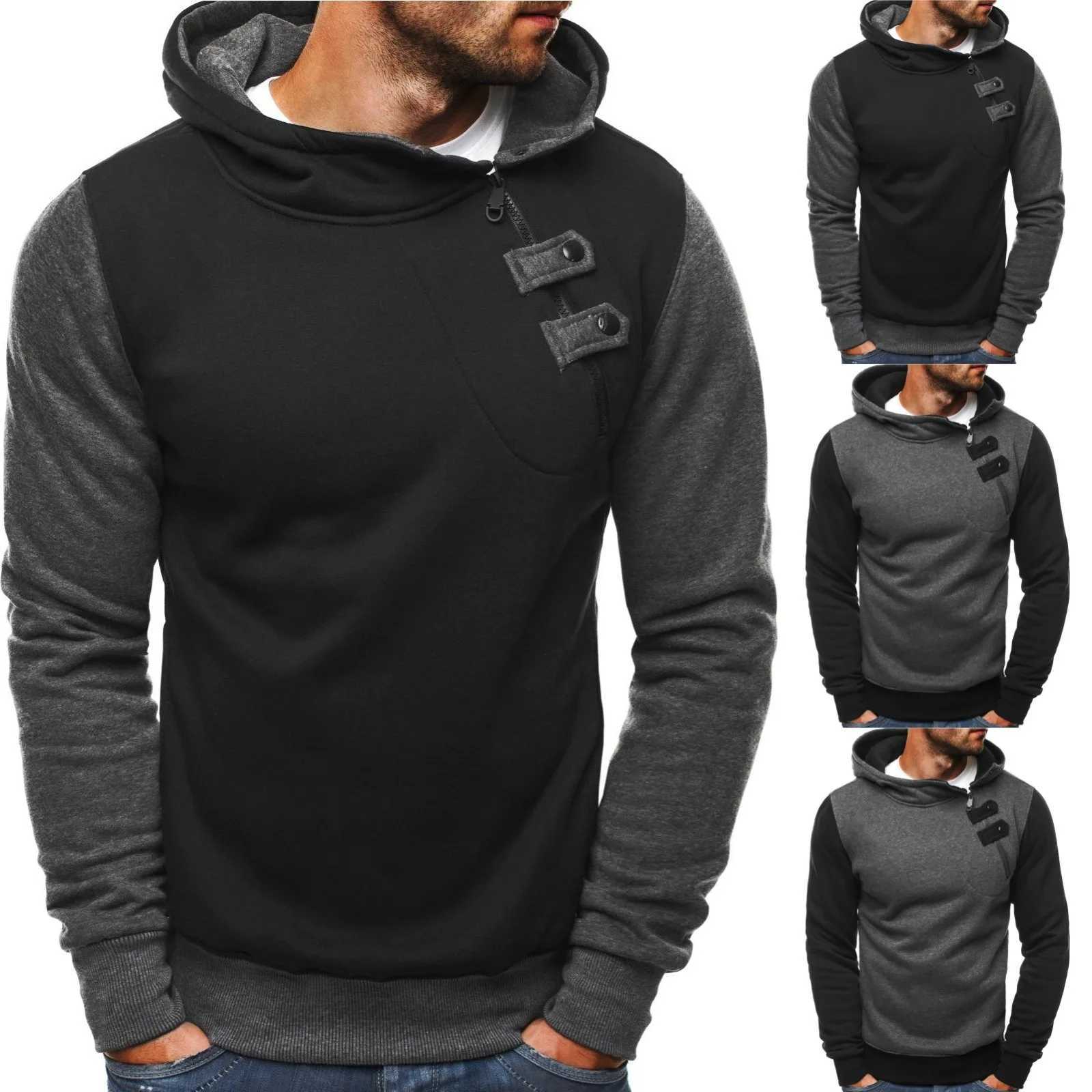 Herrespår vintage hoodie tröja herr höst vinter solid färg blixtlås med pocket hoodie sweatshirt långärmad hoodie toppar manliga kläd