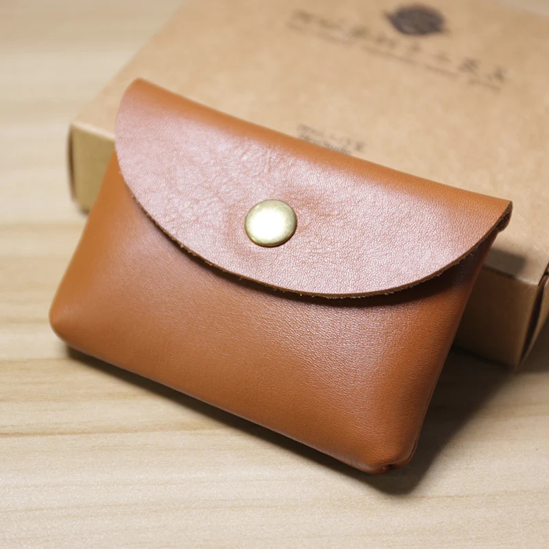 Mini kreditkortspåse handgjorda vintage äkta lädermynt handväska liten myntpåse mynt hållare kreativ härlig plånbok liten gåva