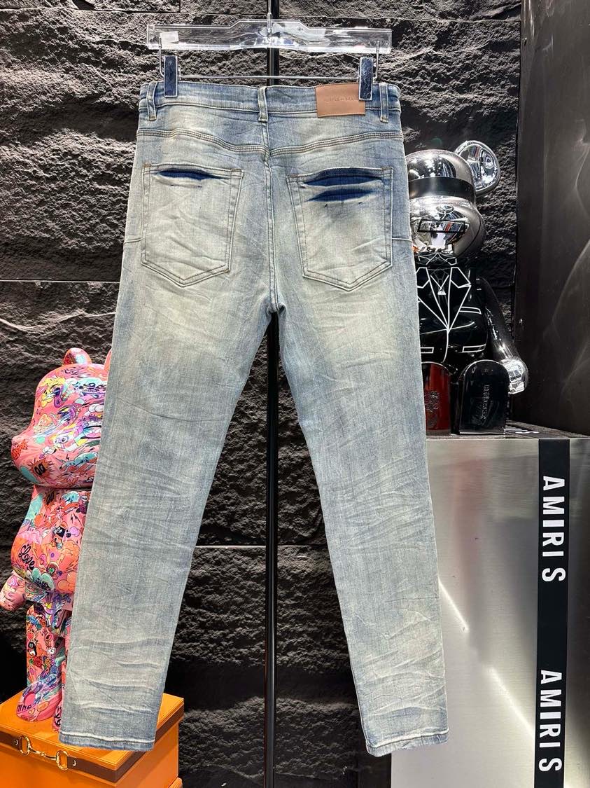 PW013 PAARS Hoge kwaliteit heren jeans Distressed Motorcycle biker jeans Rock Skinny Slim Gescheurde gatstreep Modieus slangenborduurwerk Denim broek