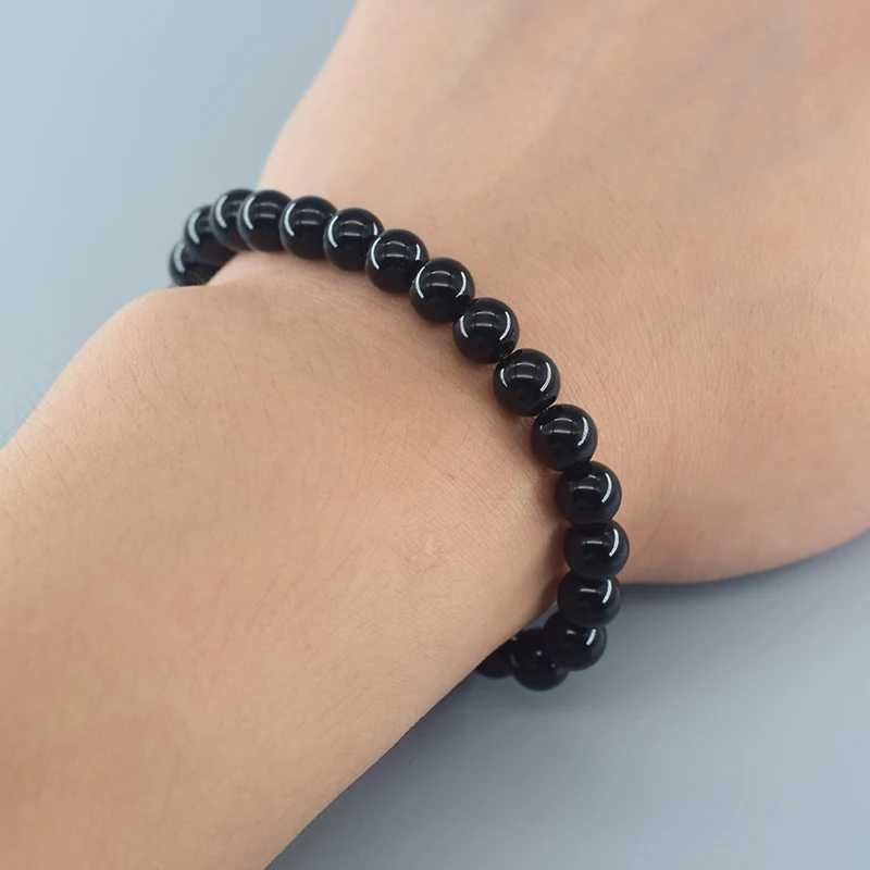 Bangle Classic Black Onyx Bead Bracelet for Men Natural Stone Shiny Black Obisidian Handmade Bracelet Yoga Meditation Jewelry WholesaleL2403