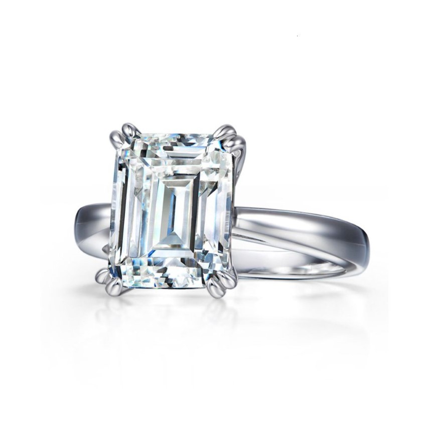 HBP S925 Sterling Silver High Carbon Diamond Emerald Cutter Diamond Ring 3 karat Square Simulation Wedding Female282C