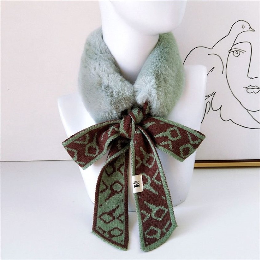 Ny Autumn Winter Houndstooth Fashion Crochet Sticked Scarf Foulard Femme faux päls krage hals varmare halsdukar för kvinnor y201007351z