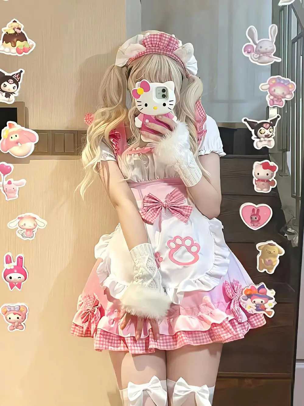 Basic Casual Dresses Japanese Lolita Kawaii Midi Dresses Women 2023 Cat Cosplay Bow Short High waist roupas Feminina Vestidos Cortos Y2k Party DressL2403