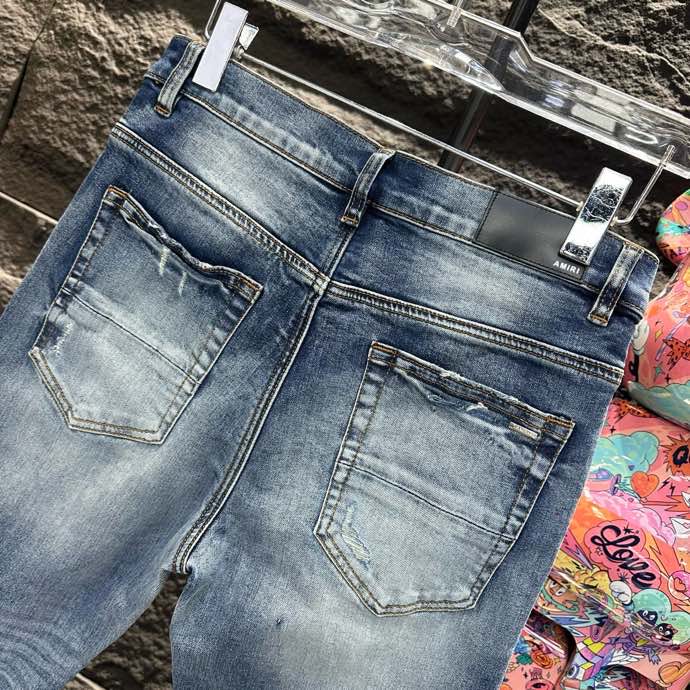 A MI Jeans pour hommes de haute qualité Jean de motard en détresse Jean Rock Skinny Slim Bande de trou déchiré Pantalon en denim brodé de serpent à la mode