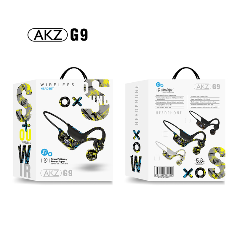 AKZ-G9 condução de ar fones de ouvido sem fio bluetooth esportes aberto fone de ouvido sem fio gancho com caixa pacote