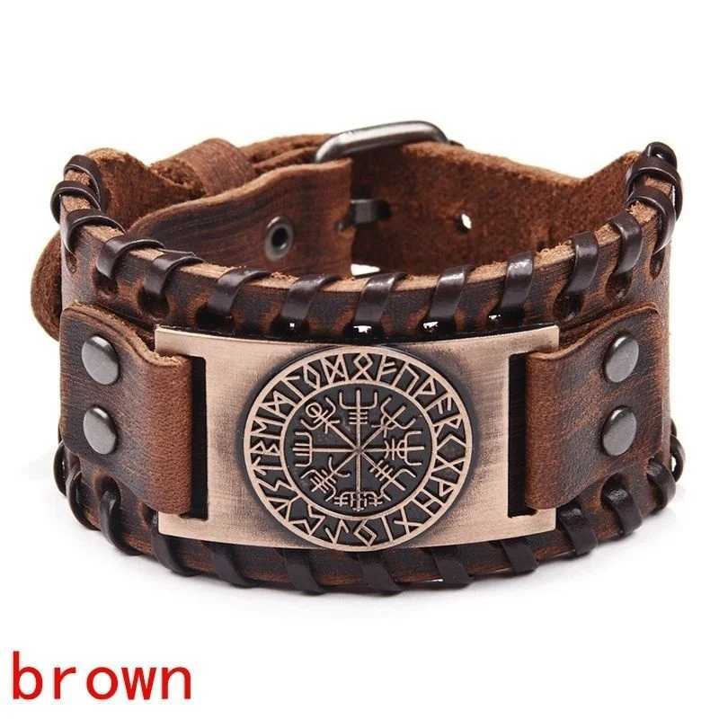 Bangle New Retro Wide Leather Pirate Compass Armband Mens Armband Celtic Viking Jewelry Compass Armband Accessories Party Giftl2403