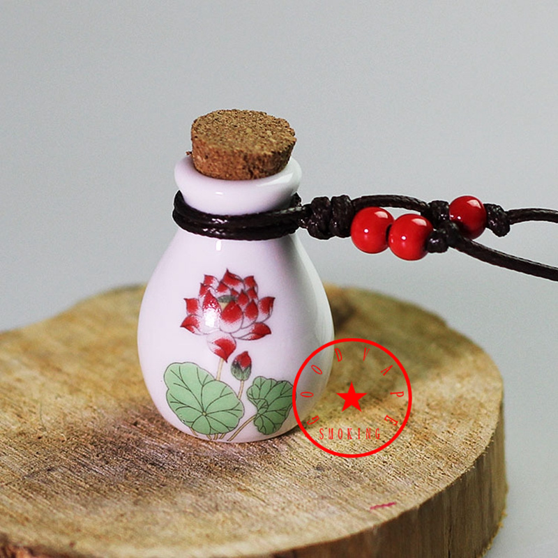 Colorful Pattern Ceramics Smoking Dry Herb Tobacco Spice Miller Pill Storage Bottle Stash Case Portable Cork Stopper Pendant Necklace Rope Container Jars Tank DHL