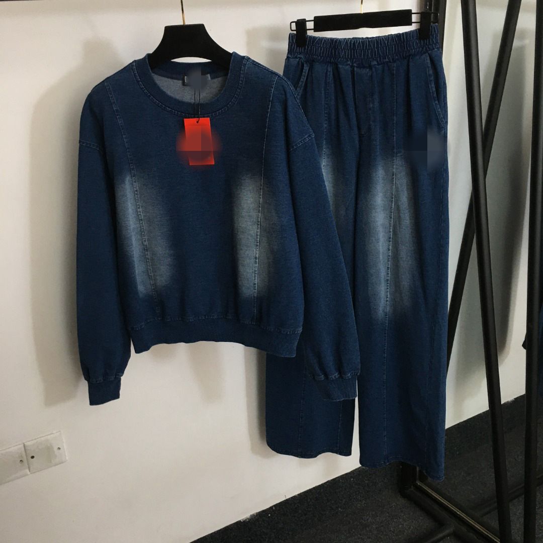 Pantaloni a due pezzi da donna con stampa floreale blu/nero/grigio 2024 marca stesso stile DH413