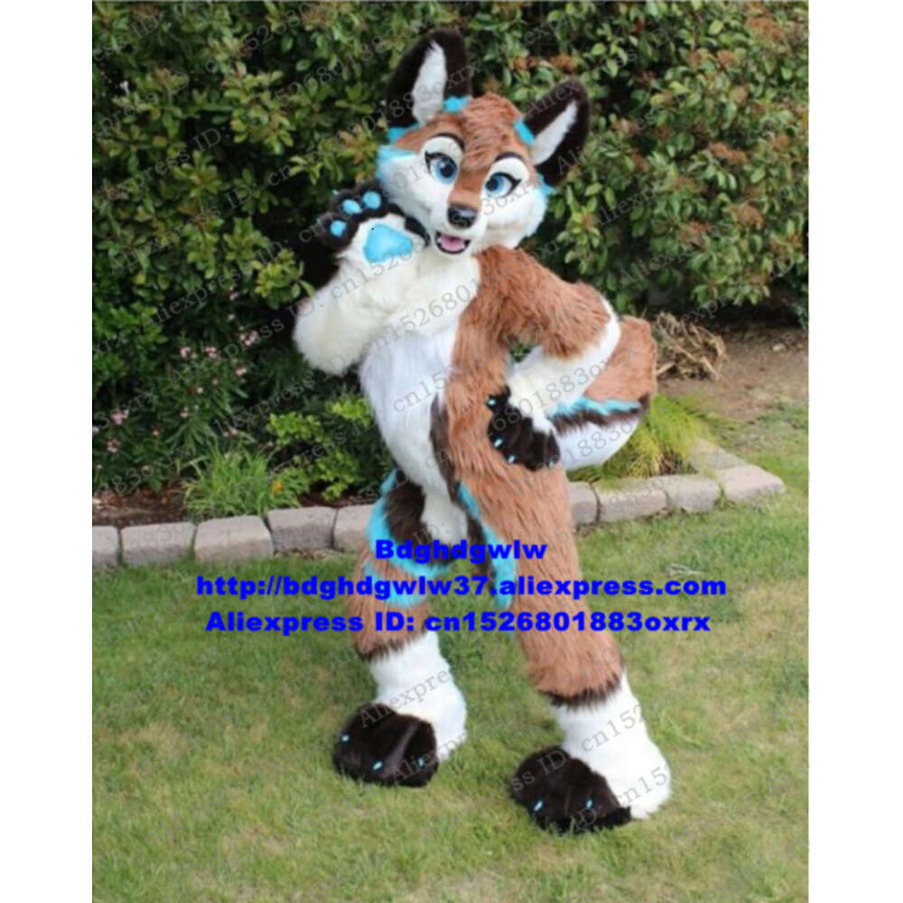 Mascot Costumes Brown Long Fur Furry Fox Husky Dog Wolf Fursuit Mascot Costume Adult Cartoon Character Popular Campaign Holiday Gifts Zx3018