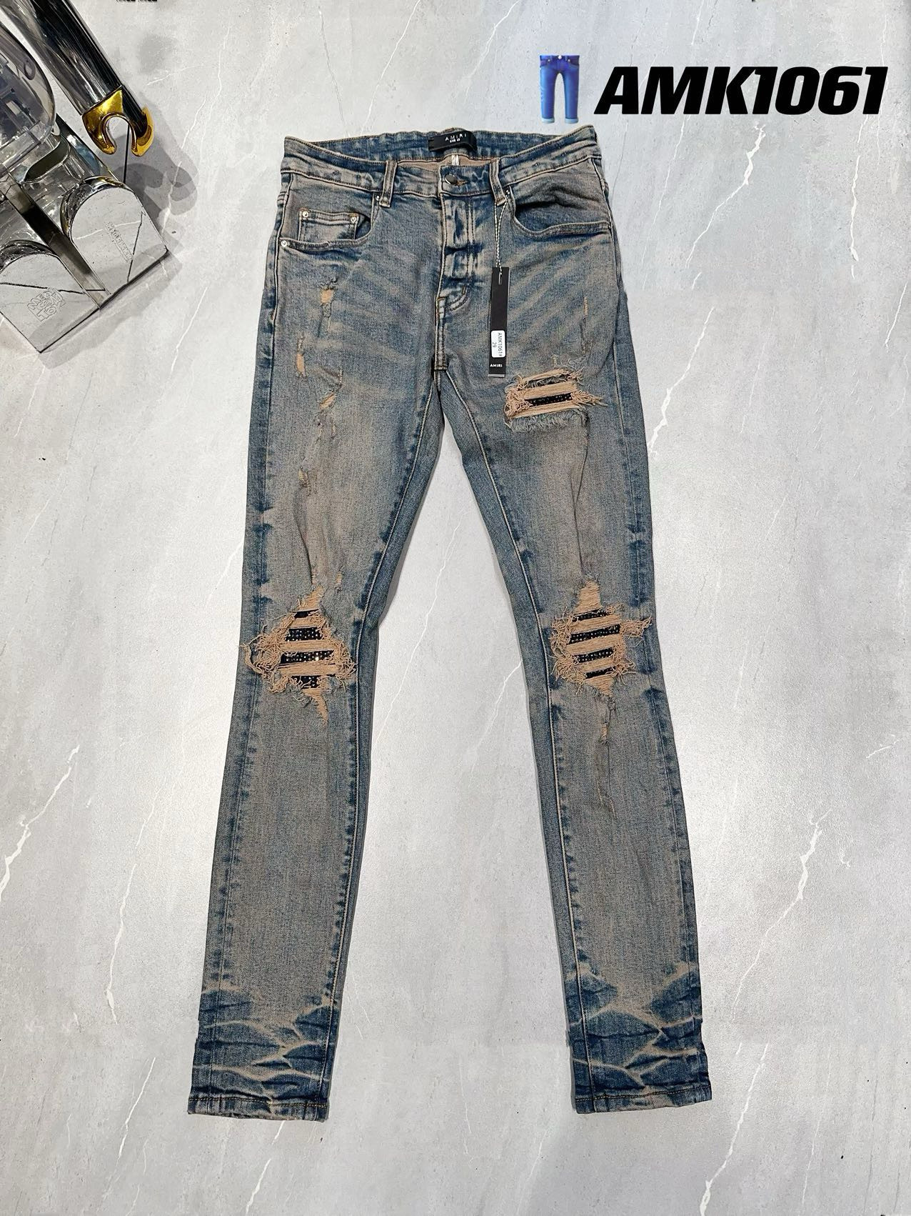 Designer Amirssnew Blue Side Bone Fashion Men's Jeans