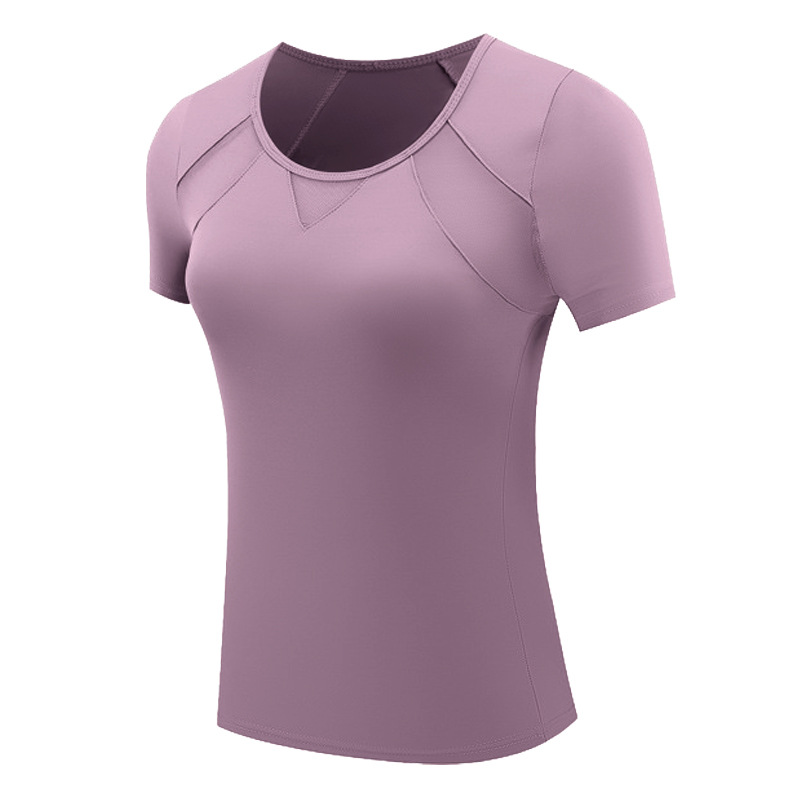 LL Женская рубашка для женской йоги с коротким рукавом экипаж выдыхающий шейный шейный