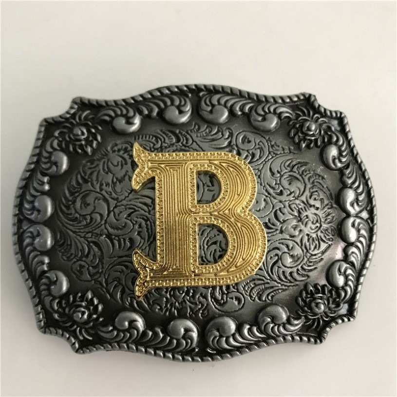 Gold Initial Letter Buckle Hebillas Cinturon Men's Western Cowboy Metal Belt Buckle Fit 4cm Wide Belts178t