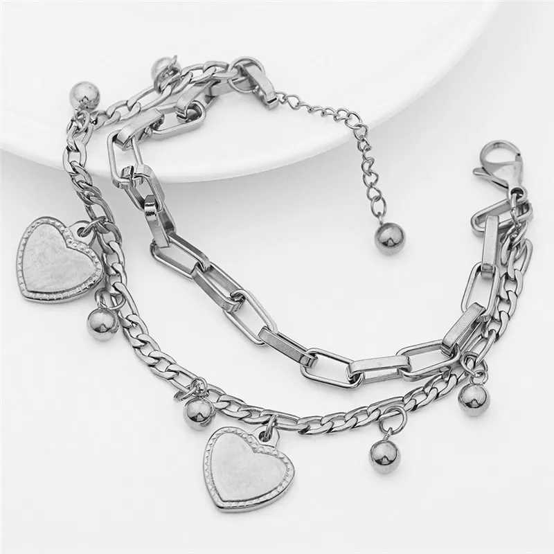 Bangle 2021 Chain Link Hart Armbanden Armbanden Eenvoudige Armband Rvs Sieraden Voor Vrouwen Drop ShippingL2403