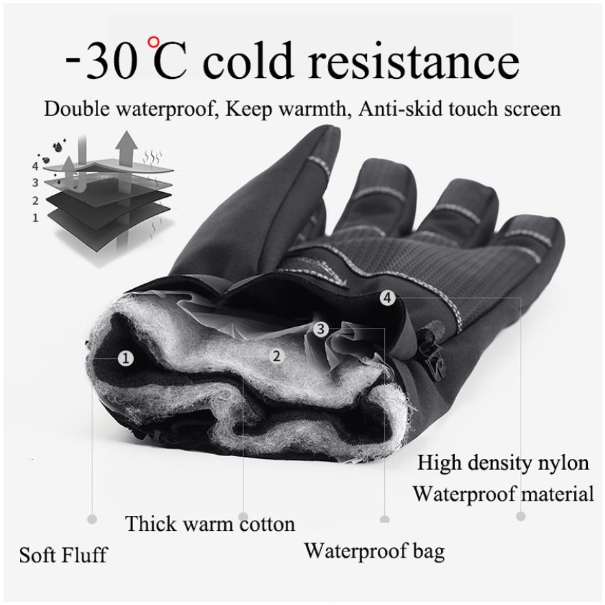 Gants imperméables d'hiver pour écran tactile, antidérapants, avec fermeture éclair, pour hommes et femmes, équitation, ski, chauds, confortables, épais, T19232K