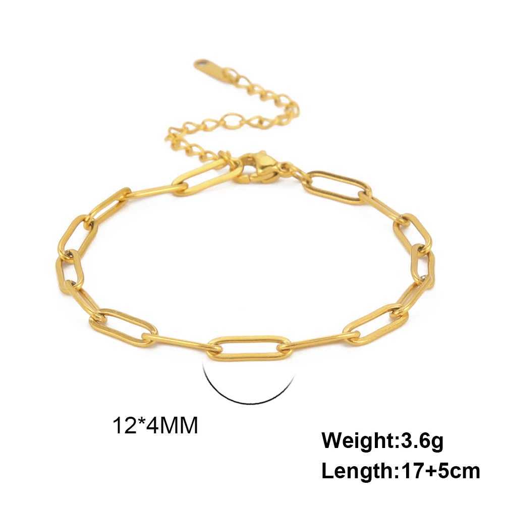 Bracelet Simple Mode En Acier Inoxydable Or Argent Couleur Bracelet Trombone Chaîne Bracelet pour Femmes Hommes Cadeau De Noël L2403