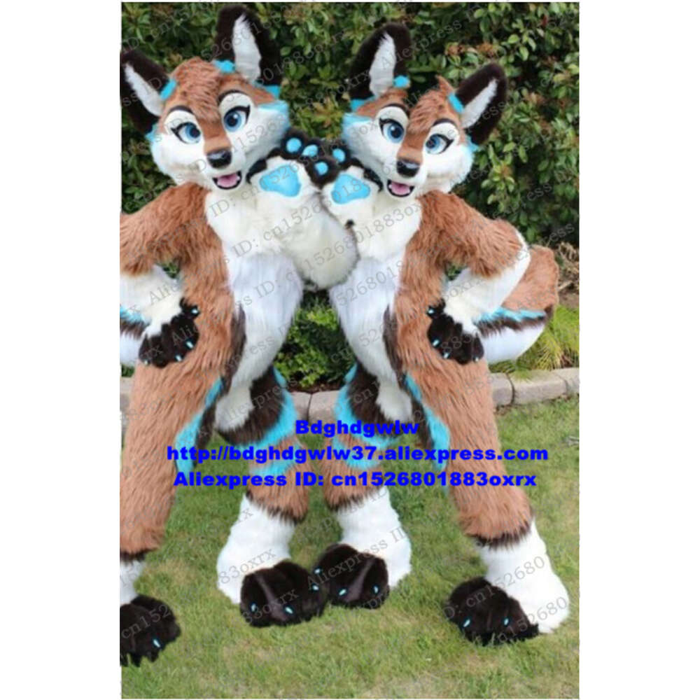 Mascot Costumes Brown Long Fur Furry Fox Husky Dog Wolf Fursuit Mascot Costume Adult Cartoon Character Popular Campaign Holiday Gifts Zx3018