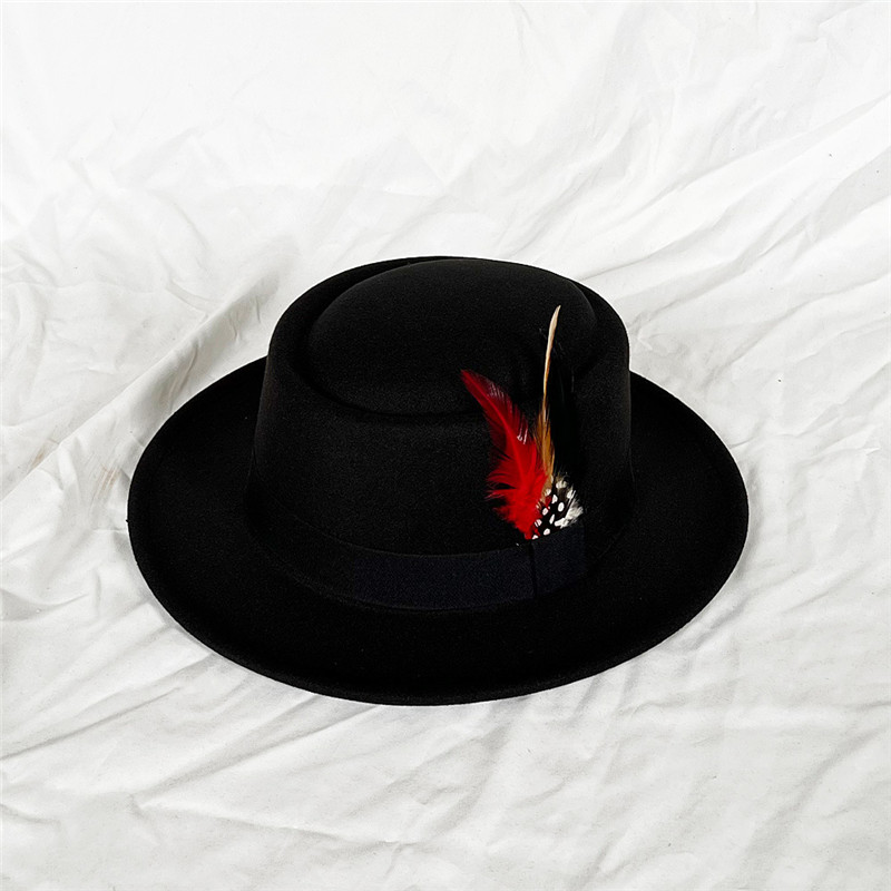 Feather Small Brim Flat Top Hat Men's Felt Hatts Women Fedora Cap Women's Fedoras Men Trilby Party Caps
