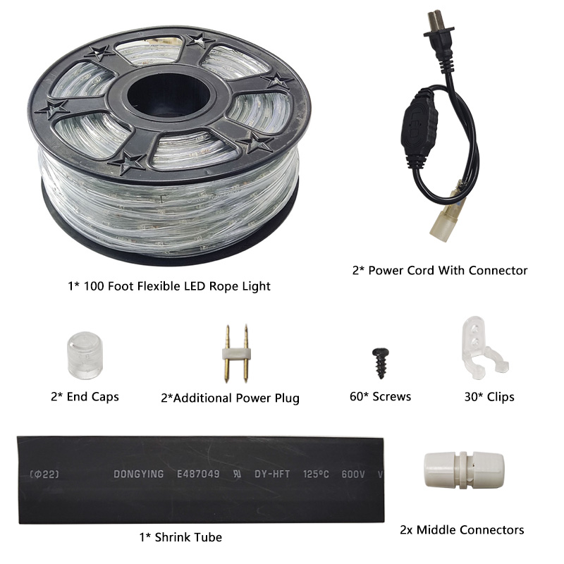 110V 32LED/M VAMT VIT Vittvattentät rund Flexibel Neon LED -rep Ljus för utomhus julgran heminredning