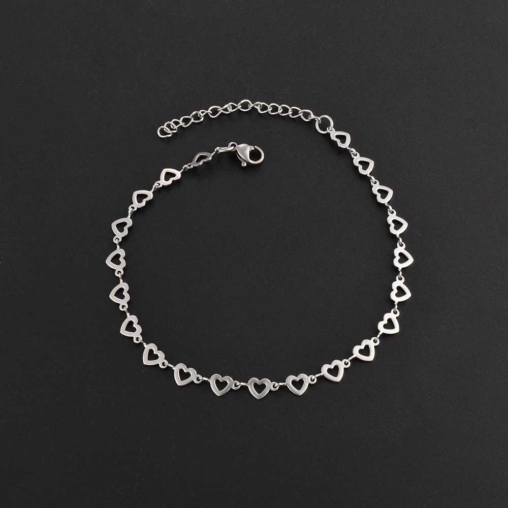 Bracciale rigido da donna Bracciale catena in acciaio inossidabile Volto sorridente Collegamento a cuore Carino semplice colore argento Braccialetti con ciondoli Gioielli fatti a mano Regali ragazzeL2403