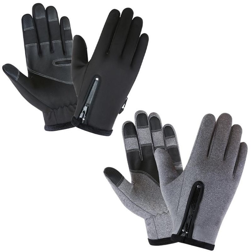 Lange Finger-Thermo-Fleece-Handschuhe für Herren und Damen, wind- und wasserdicht, Touchscreen, rutschfest, für den Außenbereich, gepolsterte Reißverschluss-Handschuhe2681