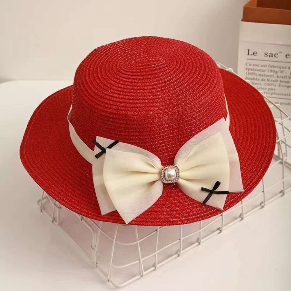 Chapeaux à large bord Chapeau de paille femmes parasol chapeau de paille style coréen perle arc plage vacances décontracté plage chapeau de protection solaire