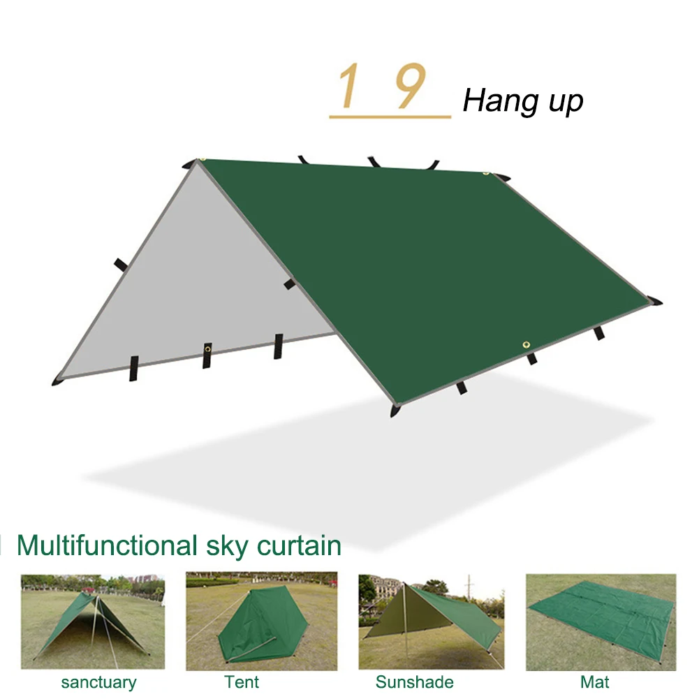Abrigos de tenda de camping Tarpo Tarpo Sobrevivência Sun Shade Shade Canopy ao ar livre mochila DIY impermeável 19 Pontos de suspensão Camping Tolding