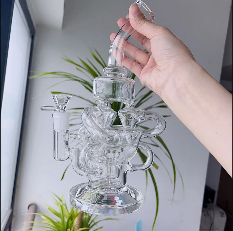 9.5 inch Recycler Booreilanden Dikke Glazen Waterpijpen Waterpijpen Shisha Rook Glas Waterleidingen Dab Bong Met 14mm Joint