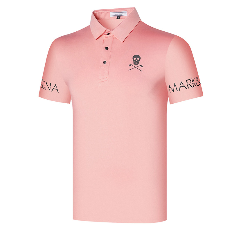 夏の新しいメンズゴルフアウトドアクイック乾燥ファブリックスウェットシャツ通気と汗をかくポロカラー短袖Tシャツソリッドポロシャツトップ
