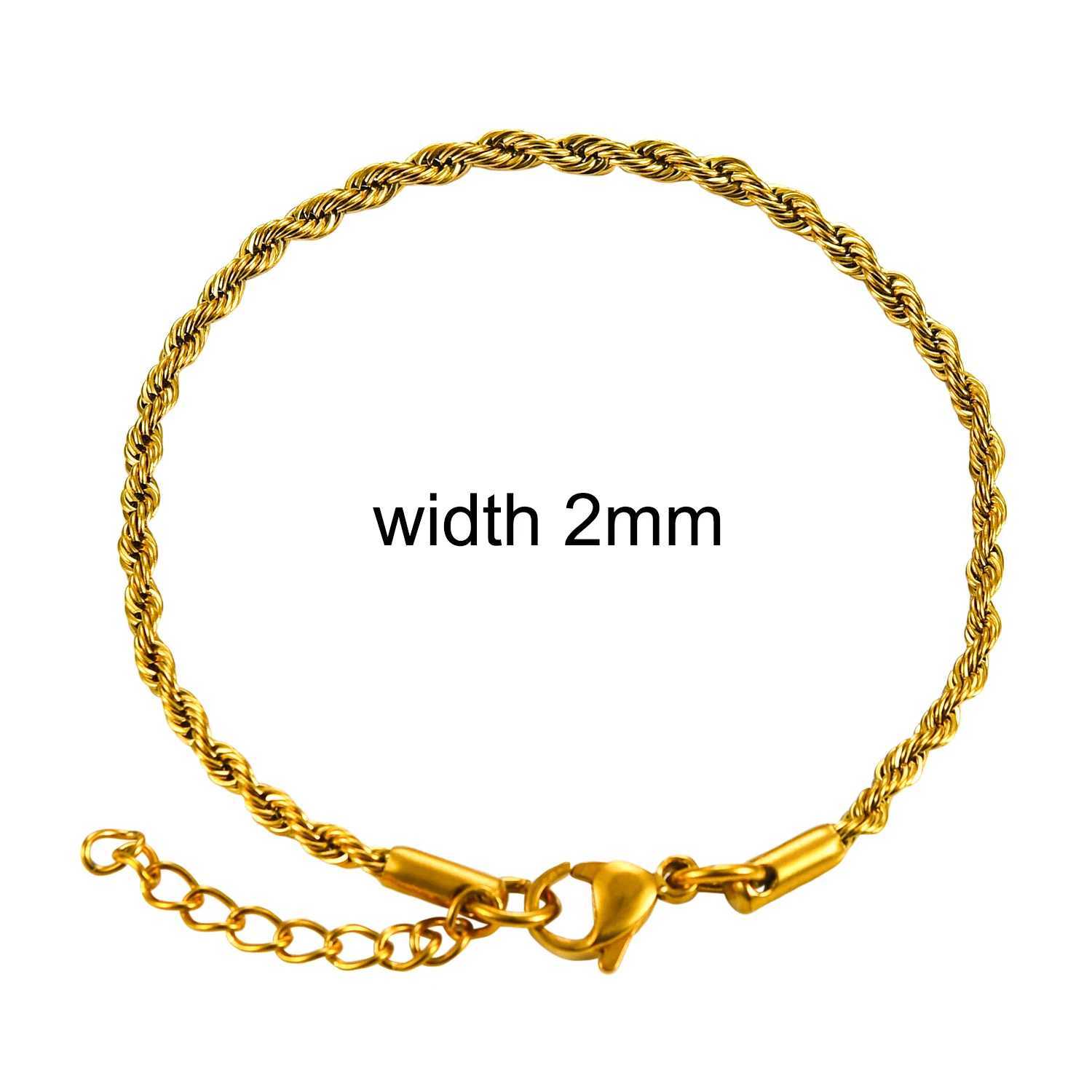 Bangle 3mm/4mm RVS Gedraaide Touw Ketting Zilver/Goud Kleur Armband voor Mannen Vrouwen Nooit vervagen Sieraden Accessoires ChainsL2403