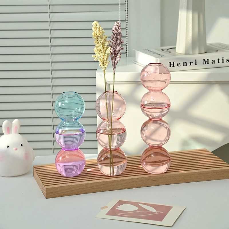 Vases Ins Bubble Glass Vase Decorative Flower Bottle Colorful Hydroponic Flower Vase Wedding Living Room Decor Ornement de bureau