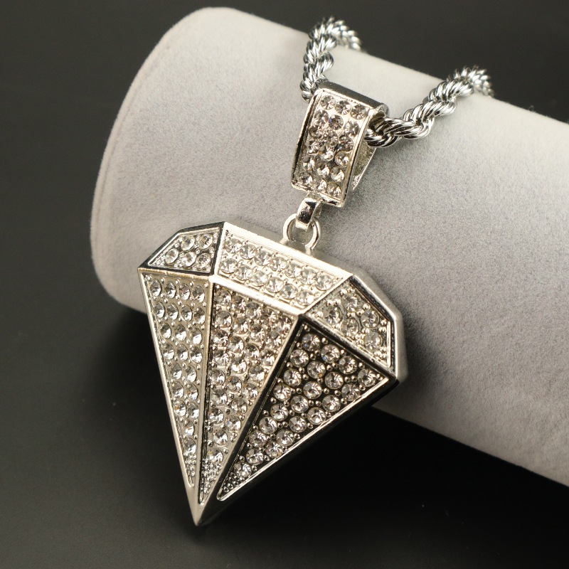 Hip Hop Necklace Triangle Diamond Gold Pendant + 76cm Twist Chain