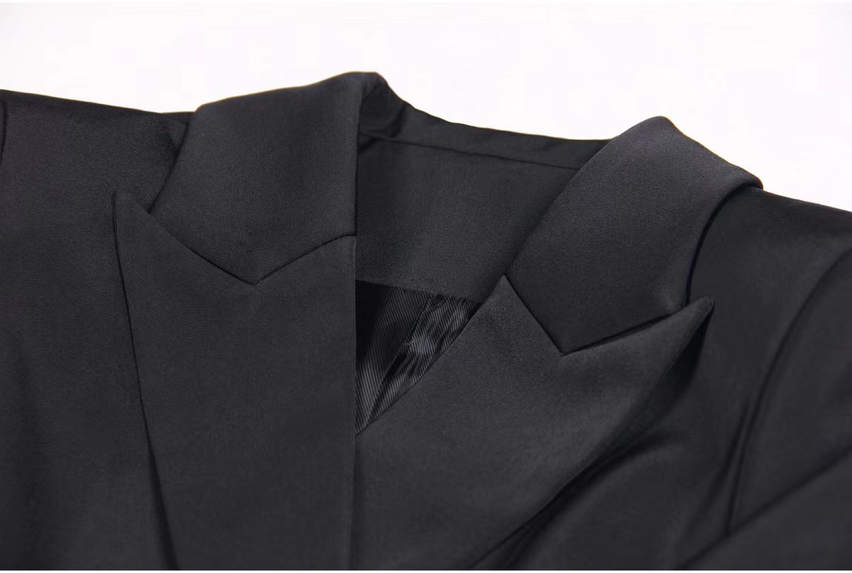 Весна 2024, черный блейзер с кисточками, женский комплект из двух частей, дизайнерский женский пиджак с длинными рукавами и короткие юбки, 31419