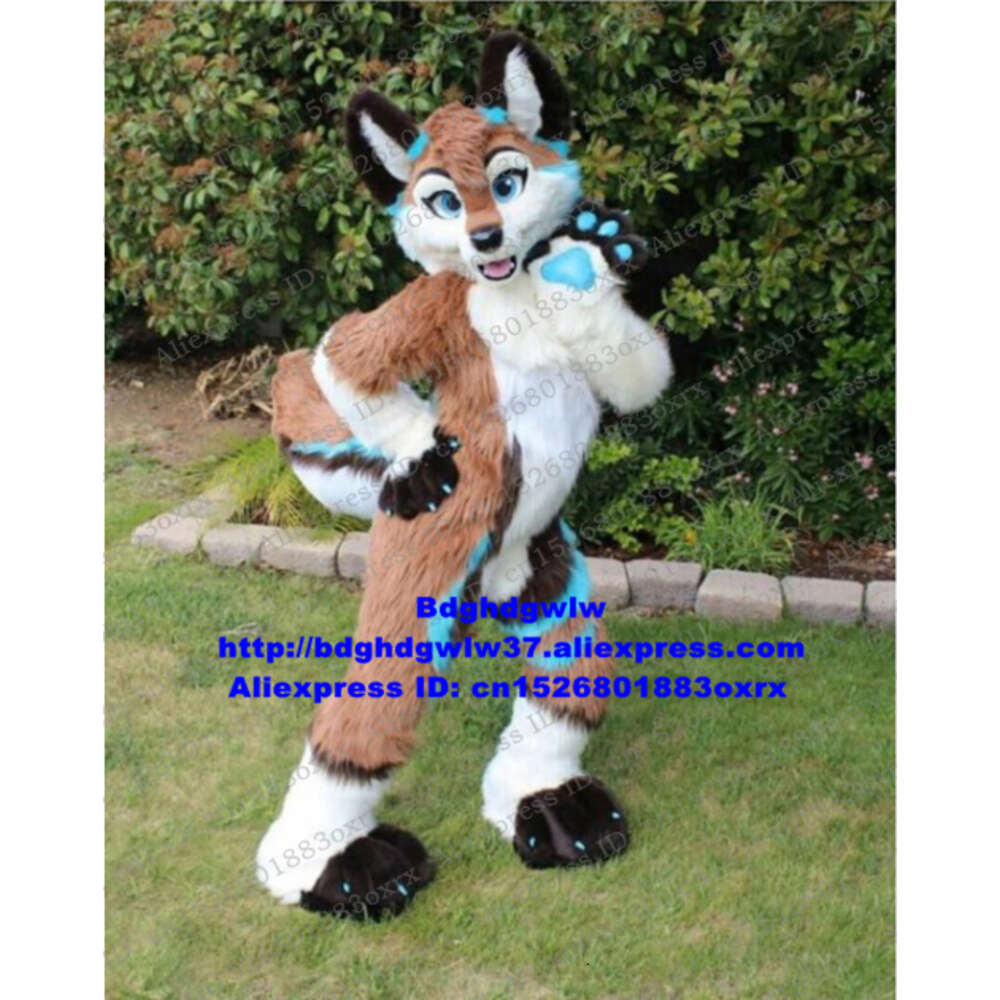 Mascot Costumes Brown Long Fur Furry Fox Husky Dog Wolf Fursuit Mascot Costume Adult Cartoon Character Popular Campaign Holiday Gifts Zx3018