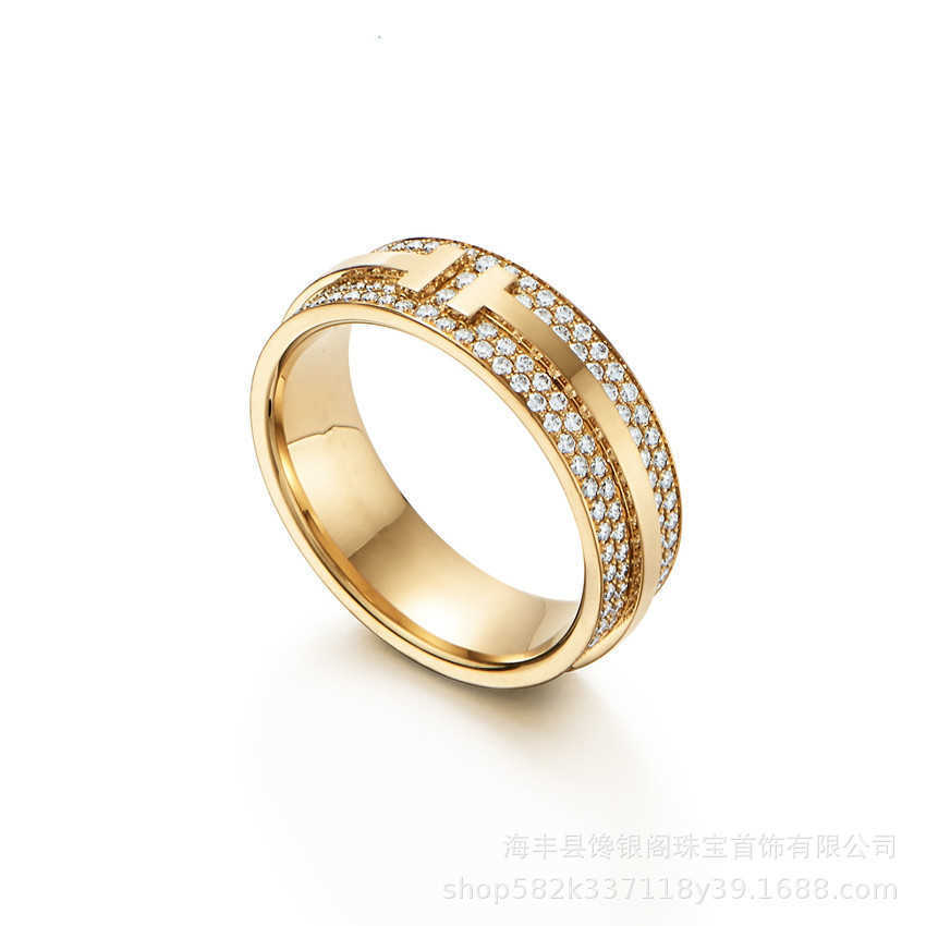 Designer tiffay and co TIFF Classic 925 Silver V Gold Material Hundred Towers Double T Ring Set with Stone T-Ring