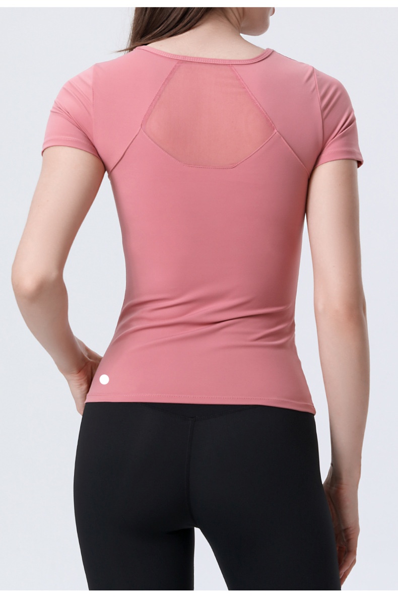 LL Женская рубашка для женской йоги с коротким рукавом экипаж выдыхающий шейный шейный